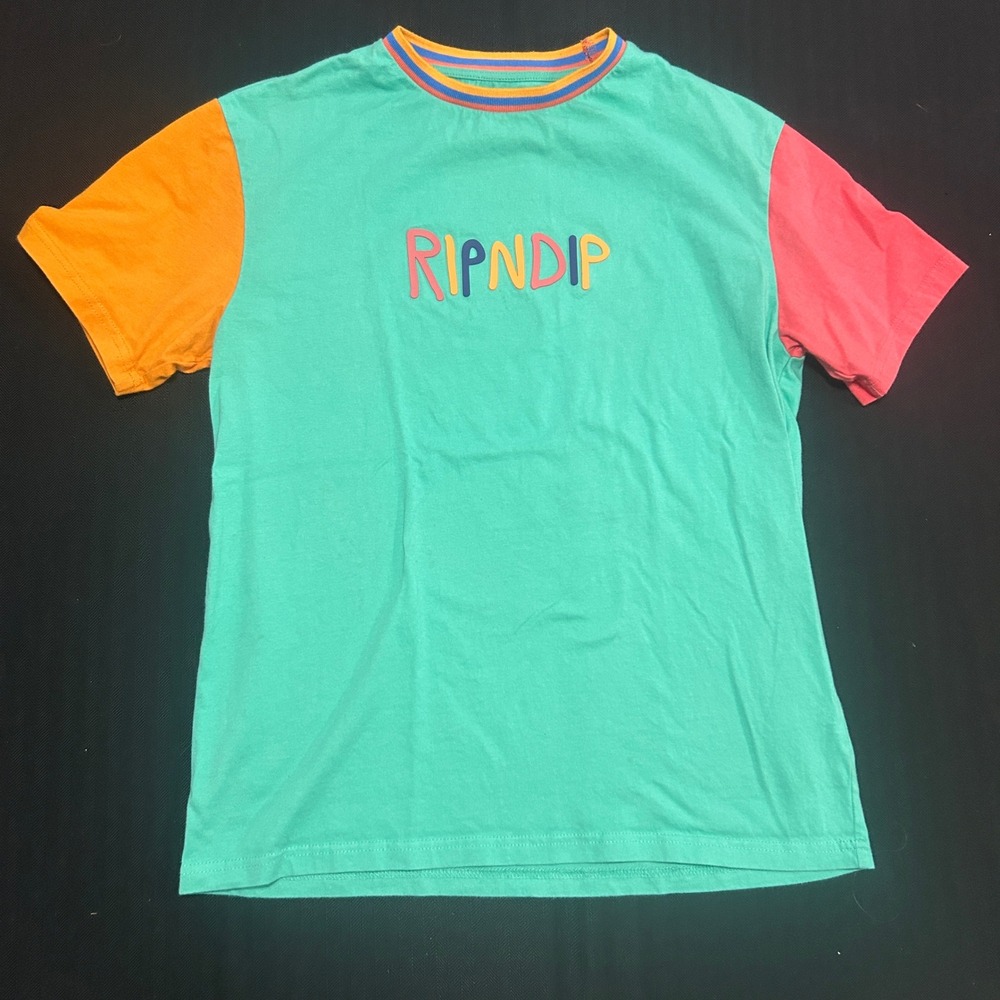 Ripndip Colorblock T-Shirt Teal Orange Pink Embroidered Logo Mens Large